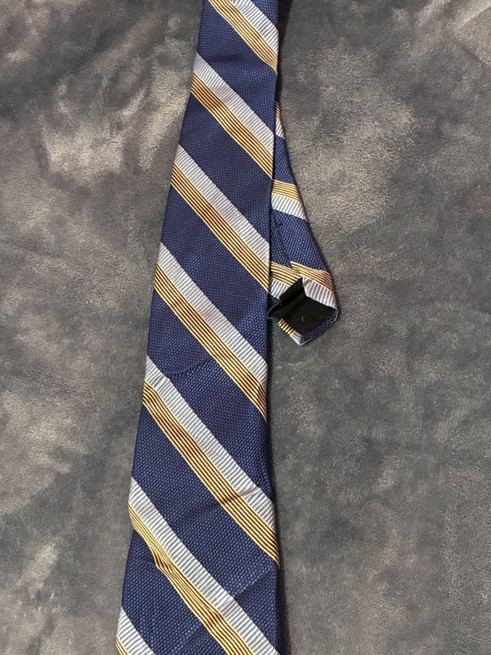 Express Navy Tie with Gold and White Diagonal Stripes